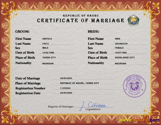Nauru marriage certificate